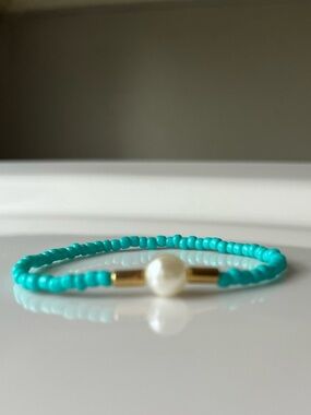 Turquoise Beaded Pearl Accent Bracelet - Unbranded